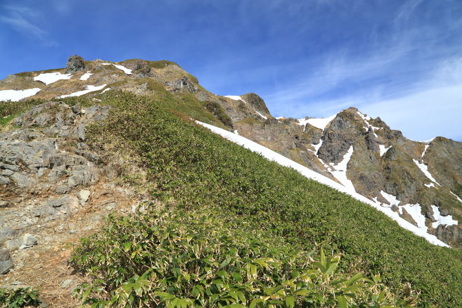 西黒尾根の登りはいよいよ終盤。『氷河の跡』『ザンゲ岩』に差し掛かる頃です