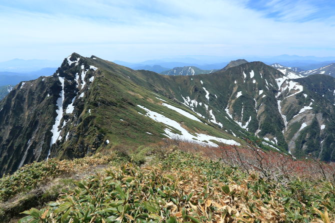 一ノ倉岳登り途中から見た谷川岳とオジカ沢の頭